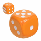 Two Stress Ball Large Dice with White Dots, one big in front and one small behind.