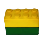 The Stress Shaped Building Blocks, a yellow and green interlocking toy, includes a top yellow piece with six pegs and a bottom green piece with six matching holes, ideal for stress-relieving construction play.