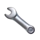 The Stress Shaped Spanner, a silver metallic tool with an open end and closed ring end, is artfully positioned diagonally on a pristine white background.