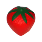 The Stress Shaped Strawberry toy is designed like a real strawberry with a green leafy top and a red, textured surface.