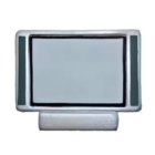 The Stress Shaped Television features a retro design with a blank screen, elegantly framed in silver. Accompanied by two vertical black speakers on either side, it rests on a rounded base stand, offering a nostalgic touch.
