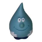 The Stress Shaped Water Drop is a playful, cartoonish blue character with a smiling face, round eyes, and pointed top. Its quirky green nose and small white arms against a plain background bring stress-free joy to any viewer.