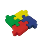 Four interlocking Stressball Shape Jigsaw pieces in green, yellow, blue, and red.