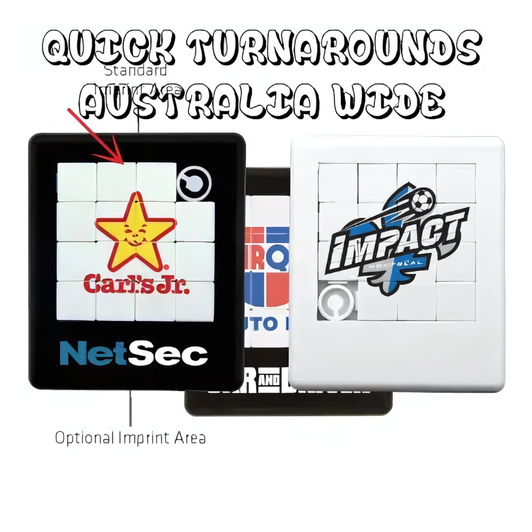 Two Tile Slide Puzzle Games, including Carls Jr. logo. Fast Australia-wide turnaround.