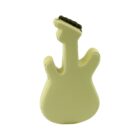 A small, white eraser shaped like a stylized electric guitar with black detail at the top. It has rounded edges and no strings or other intricate features.