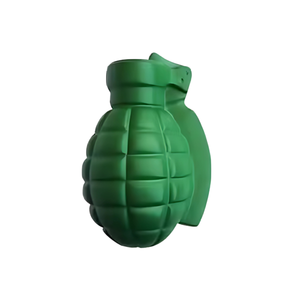 The green Grenade Stressballs, featuring a textured surface and side handle, sit against a plain white background—ideal for stress relief with a playful squeeze.