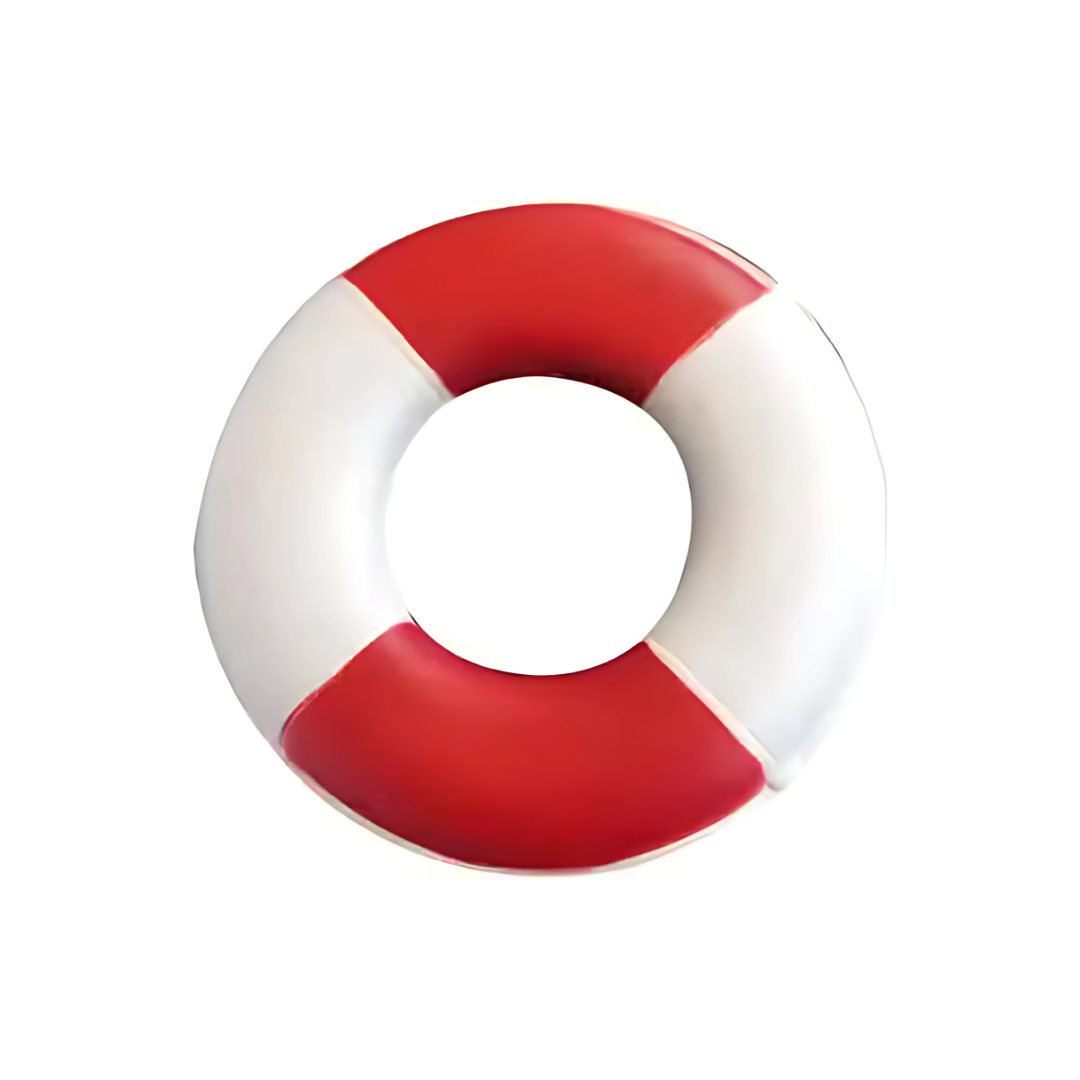 A Life Buoy Squishy Ball, featuring alternating red and white sections, is displayed on a plain white background.