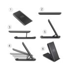 Collapsible wireless charging stand shown in six stages from flat to fully upright.