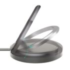A sleek, modern wireless charger with an adjustable, foldable stand is shown. The stand can be tilted at a 60-degree angle, as indicated by a curved arrow. The device features a circular base with a minimalist design.