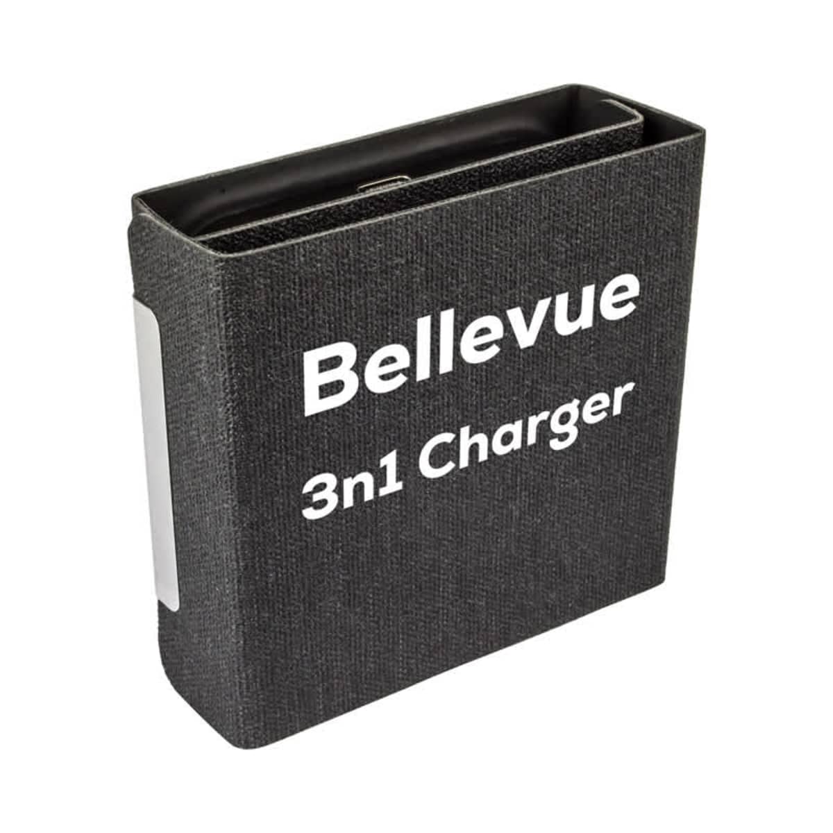 A black textured box with white text that reads Bellevue 3n1 Charger.
