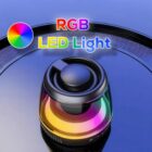 RGB LED light with multiple colors and circular design on a reflective surface.