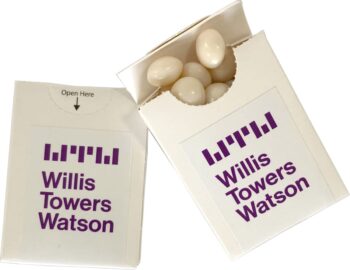 25g Chewy Mints in a Branded Flip Lid Cardboard Box with Stickers