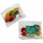 Two small clear bags containing assorted colorful gummy candies.