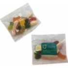 Two clear plastic bags with assorted gummy candies inside.