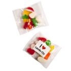 Two small clear packets of colorful gummy candies, one labeled I ♥ Latrobe City.