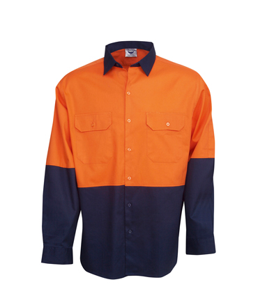 Hi Vis Work Shirt Cotton Drill Long Sleeve