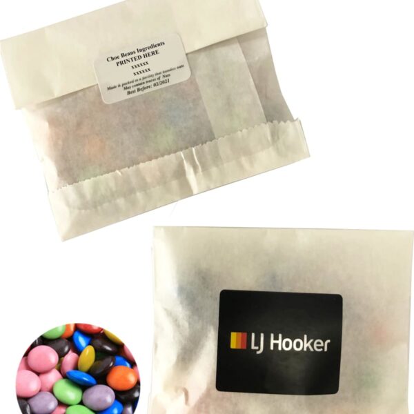 Choc Beans in Promotional Paper Bags 50g