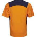 Back view of an orange and navy color-block t-shirt.