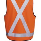 Orange safety vest with white reflective X and stripe, shown from the back.