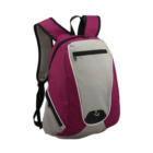 Custom Student Backpack: Red/gray with multiple compartments, black zippers.