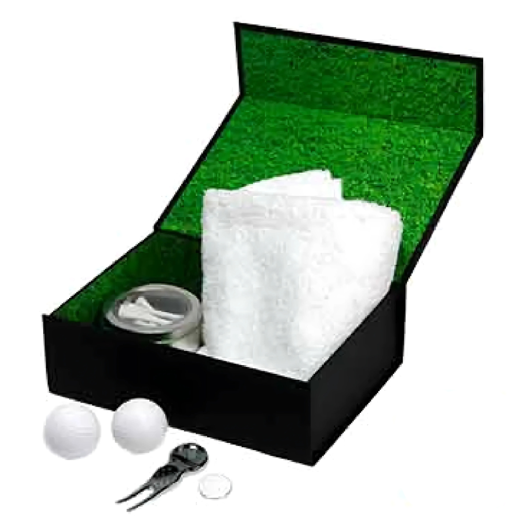 Armstrong Aussie Golfer Gift Pack: towel, cup, 2 balls, marker, divot tool in sleek black box.