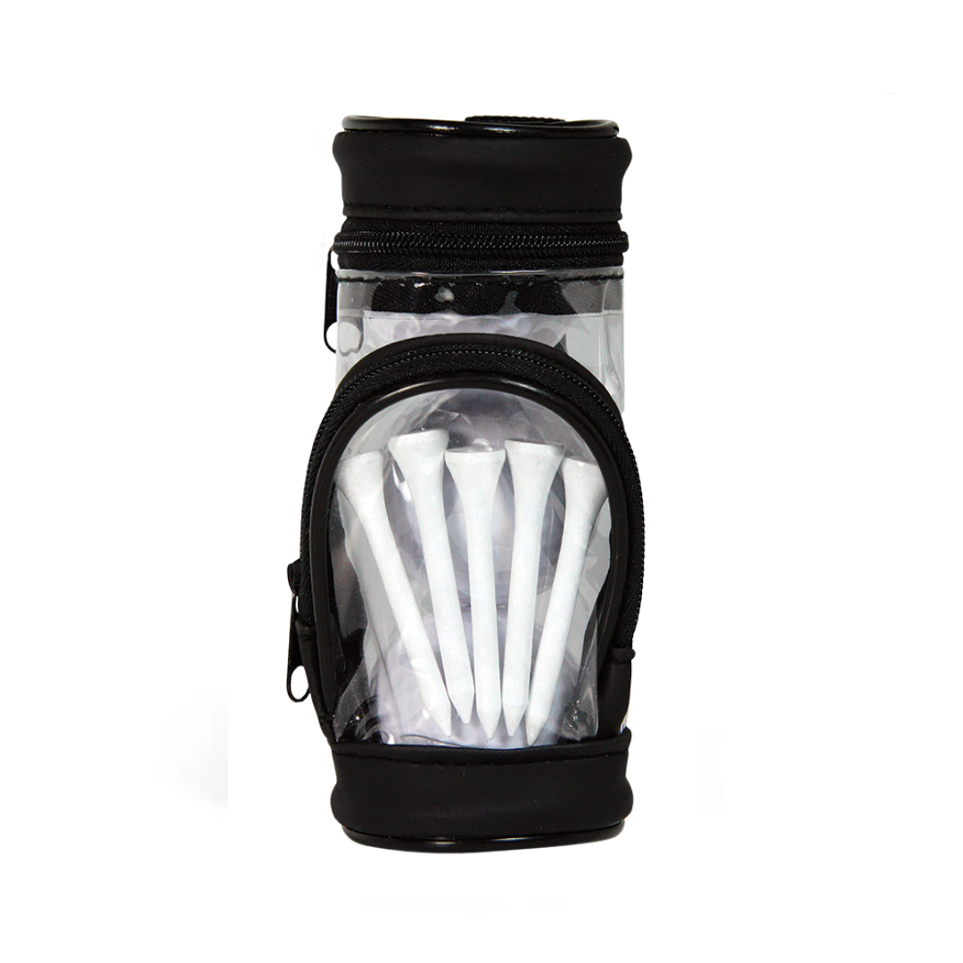 Event Printed Mini Golf Set includes a zippered pouch with white tees and black trim.