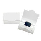 Two Executive Branded Tee Cases, one closed and one open, display a small cylindrical battery inside. The white cases have compartments to secure the battery. The open case shows the inner layout for proper placement, ensuring efficient organization and functionality.
