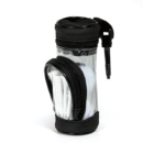 Transparent mini golf bag-style pouch with black accents holds cotton swabs.