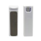 one with a textured grip panel on the side.||Two white rectangular spray bottles
