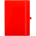 A5 Hardcover Office Memo book, bright red with elastic band and side pen holder.