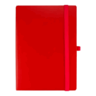 A closed red Economical Alexander A5 Notebooks Ripley with an elastic band around the cover.