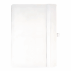 A closed, plain white Economical Alexander A5 Notebooks Ripley with elastic band and pen loop.