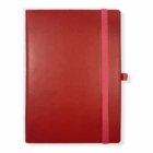 Fast Customised Notebooks in A5 with elastic band and pen loop, closed and top view.