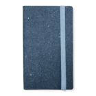 Closed black recycled leather notebook with gray elastic, Recycled Leather Notebooks With Logo Branding.