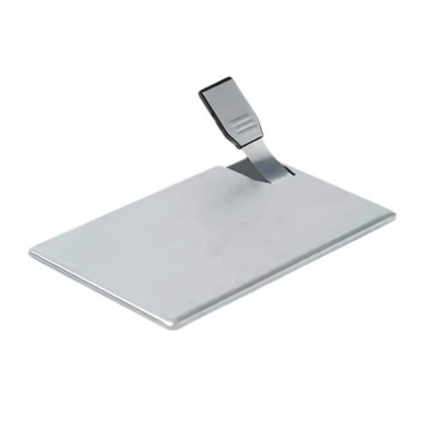 Geard Card Imprinted USB with flat blade and bent handle on a white background.