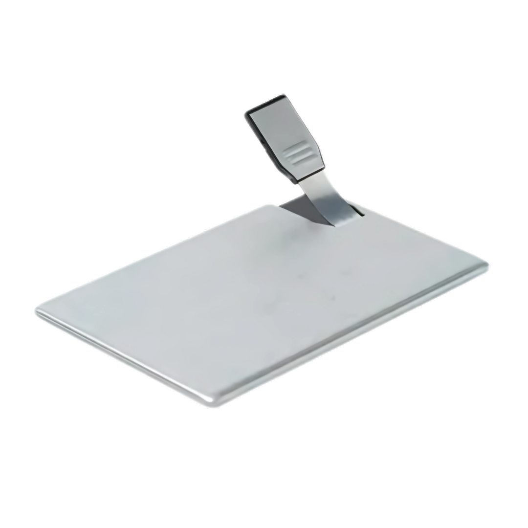Geard Card Imprinted USB with flat blade and bent handle on a white background.