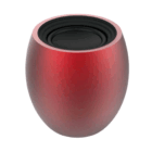 Intense Bluetooth Speaker, red, egg-shaped with black top grille, isolated on white.