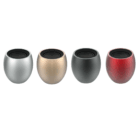 Four Intense Bluetooth Speakers—silver, gold, black, and red—on a white background.