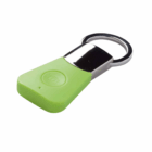 A green Personalised Selfie Keyring with silver metal ring on white background.