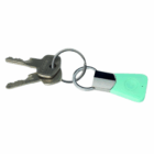 Two silver keys and a mint green Personalised Selfie Keyring on a metal keyring.