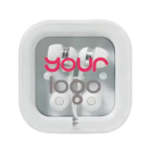 Piper Earbuds in a square plastic case with your logo text on the cover.