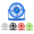 Five Custom Branded USB Fans in blue, white, black, red, and green for your desk.