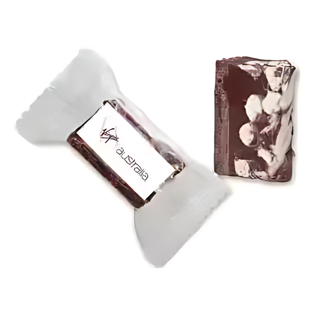 Gluten Free Logo Branded Rocky Road, some unwrapped, with a white label.