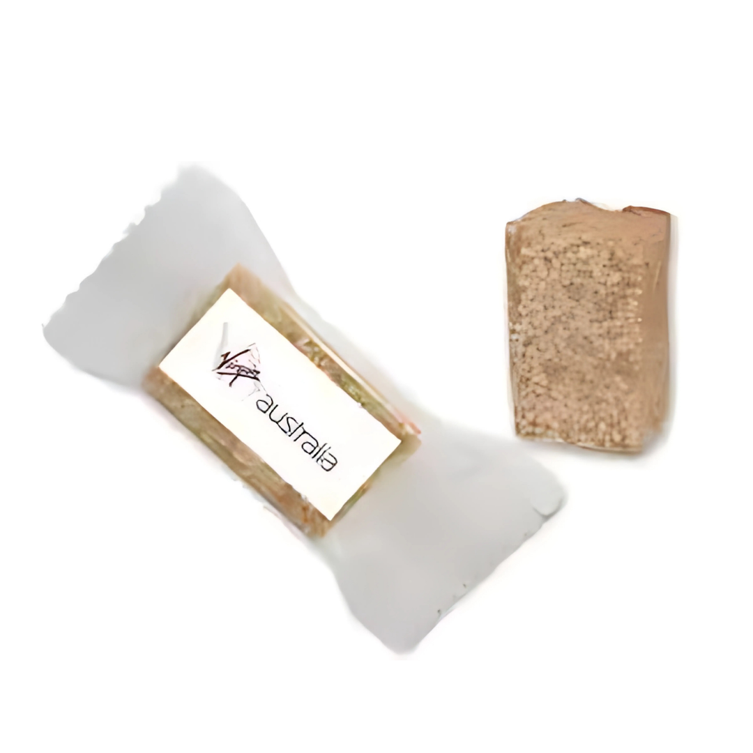 Healthy Mini Sesame Bar Branded with Virgin Australia label and a half-eaten piece nearby.