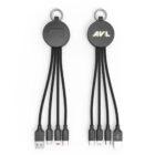 Two black multi-charging cables with keyring loops and different connectors.