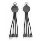 Black multi-connector charging cables with retractable design and keyring attachment.