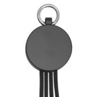 Black retractable badge reel with a metal loop and attached cords.