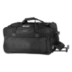 Basin Duffle bag with wheels, handles, and zippered compartments on a white background.