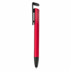 Plastic Stylus Phone Stand, red with black clip and stylus tip, shown vertically on white.
