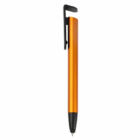 Orange Plastic Stylus Phone Stand with black clip and tip, upright on white background.